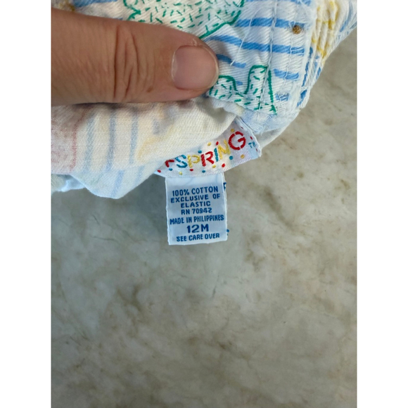 Vintage Baby Offspring Overalls 12 Months White Blue Striped Dinosaur Print - Picture 6 of 7